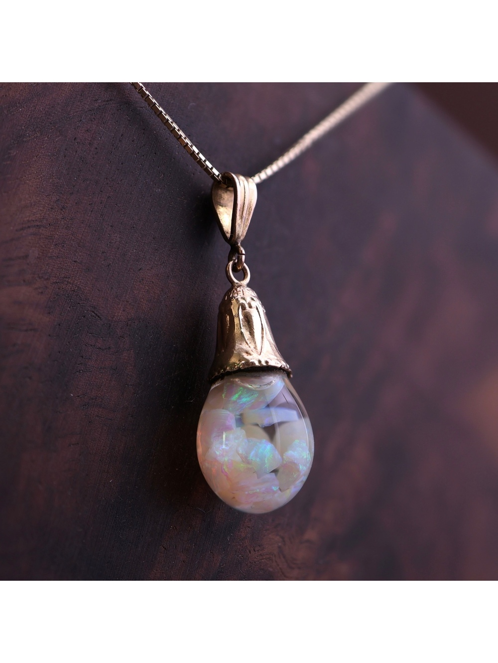 Art Deco Horace Welch 14K Gold Floating Opal Pendant Red Neon Blue Fire